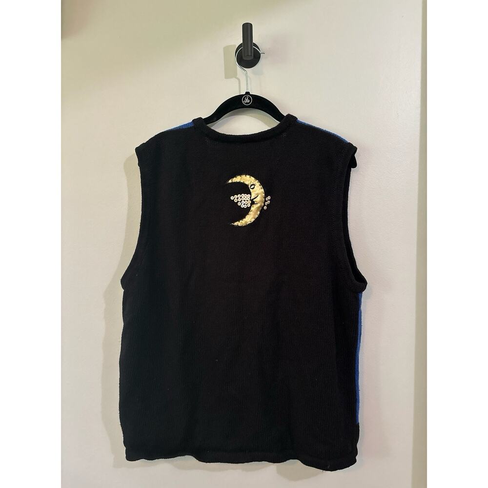 VTG Bobbie Brooks Halloween Sweater Vest XLarge Haunted House Cat Moon Pumpkin - Picture 2 of 5